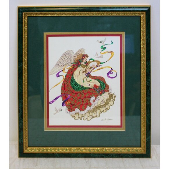 Lain Gordon Angel Of Hope Framed Print Art Painting Woman Harp Colorful Doves - Picture 1 of 9